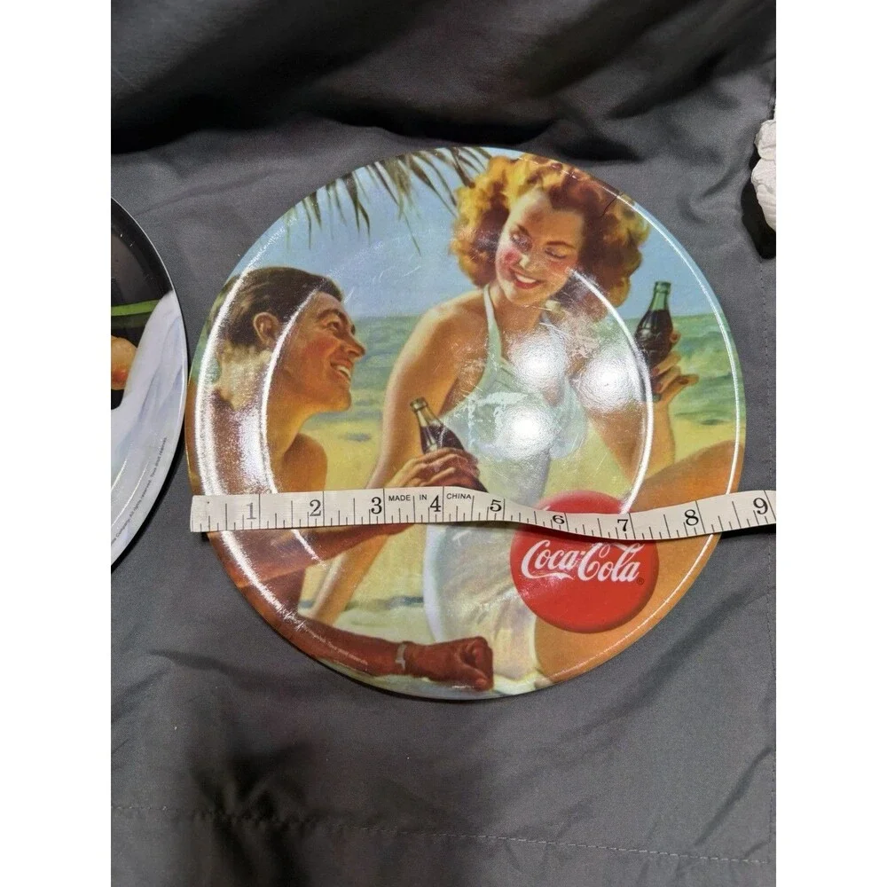 Coca-Cola Gibson Dinnerware Plates Set of 2 Vintage Beach Pin-Up Multicolor